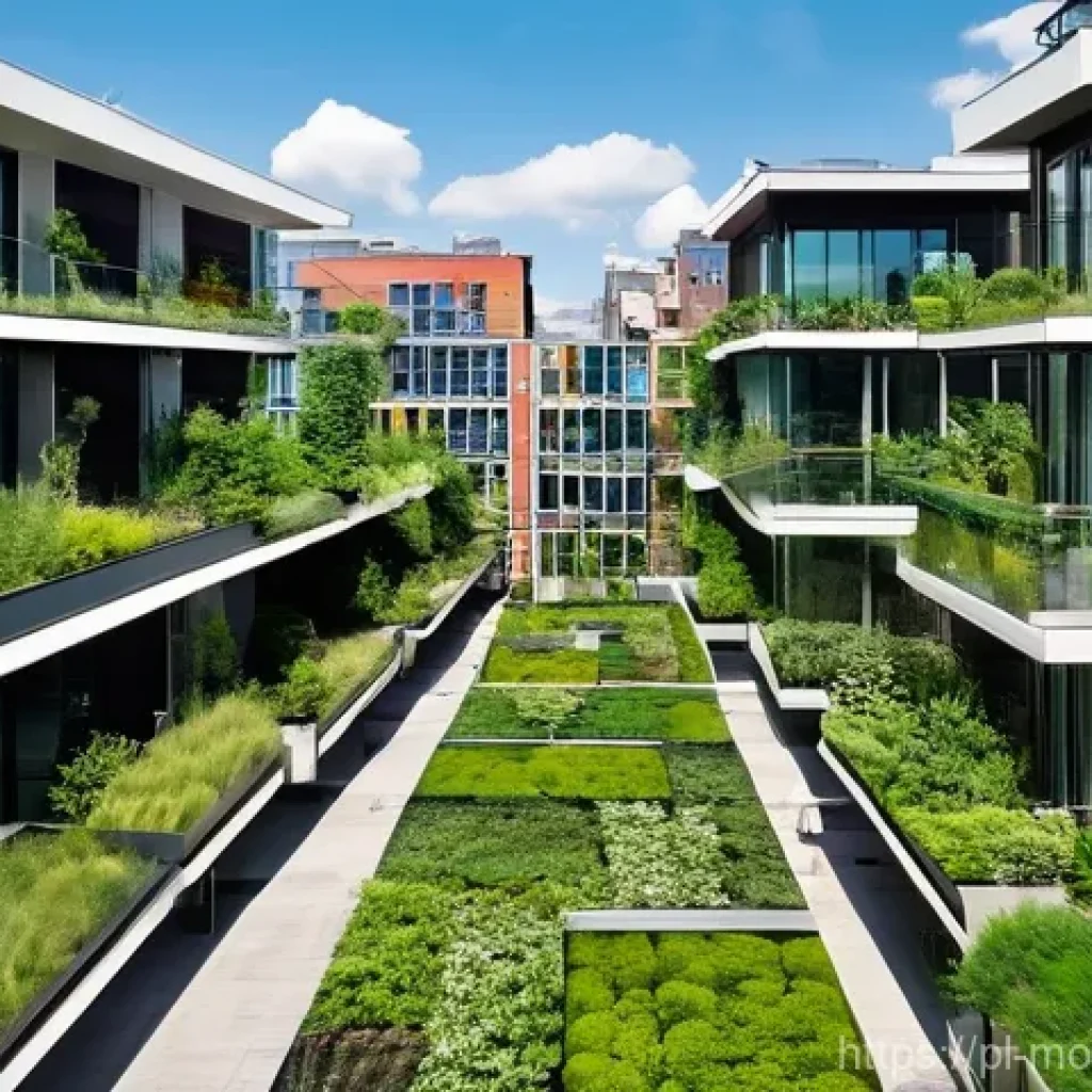지속가능한 도시 개발과 비즈니스 모델 - **A vibrant, modern Polish cityscape with lush green architecture integrated seamlessly into contemp...