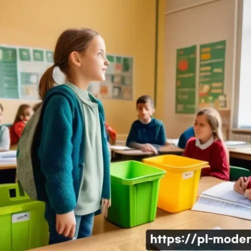 Home 30 지속가능성 교육의 필요성과 효과 - A vibrant classroom scene in a Polish school focused on ecological education, showing diverse studen...